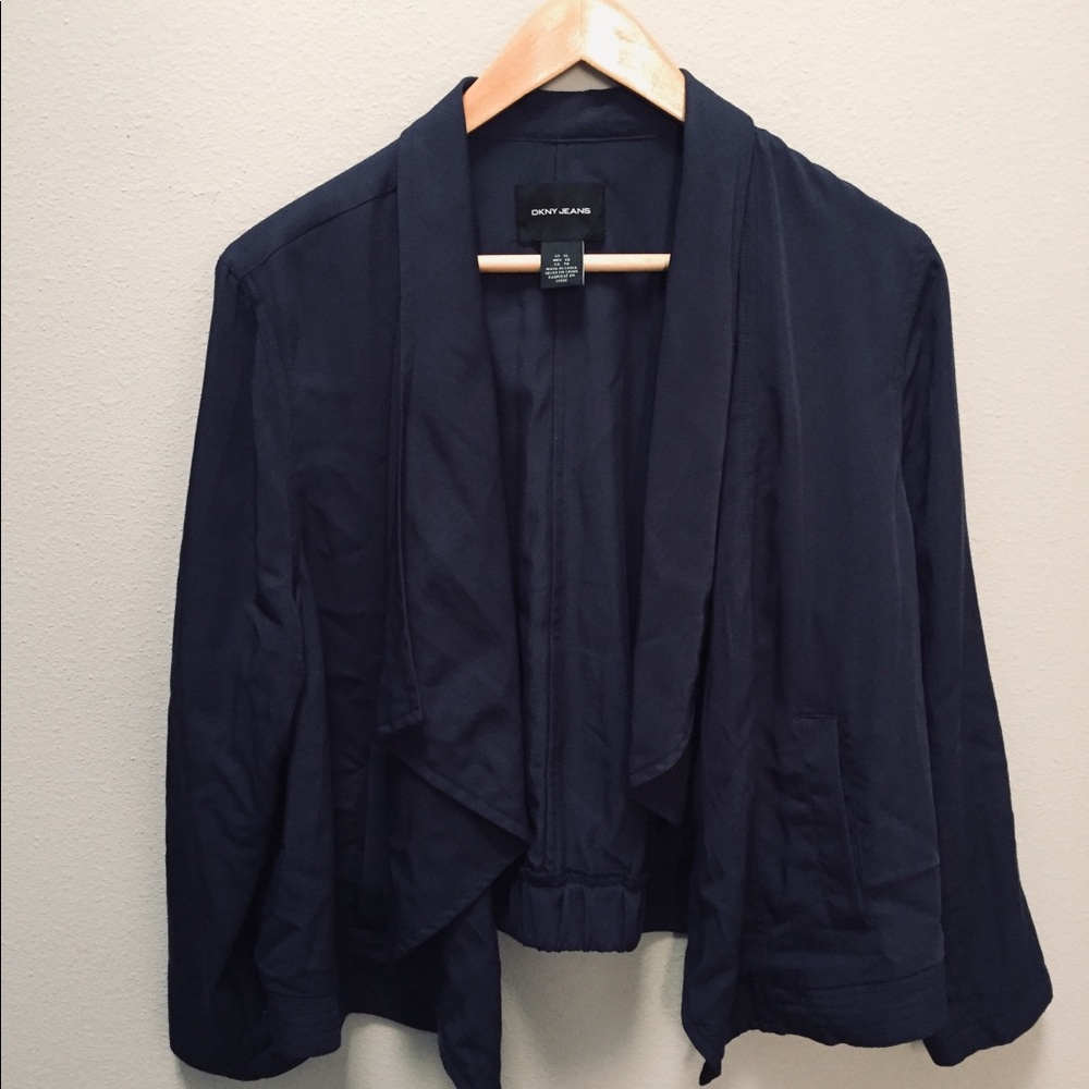 DKNY Jeans Cardigan Wrap Cropped Sz XL Gray Jacket